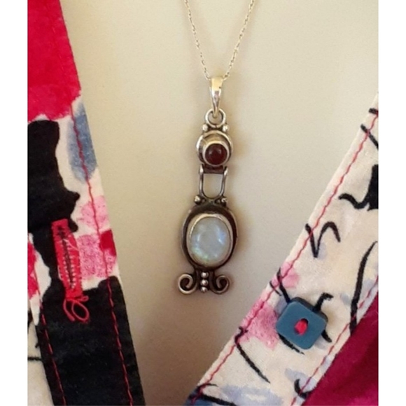 Sterling Moonstone & Amethyst Pendant 19" … - Picture 5 of 8